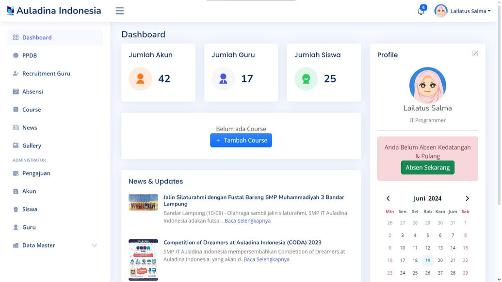 Auladina Dashboard - school dashboard management